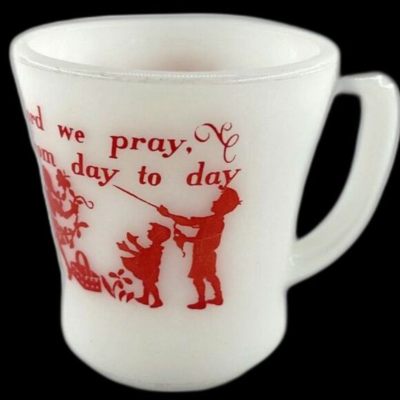 VTG Fire King Ware 8oz White With Red Illustrations & Mealtime Prayer Milk Glass - Picture 3 of 5